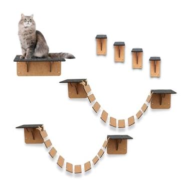 Imagem de Mondo Box Playground Para Gatos 7 Peças Brinquedo de Gato com Prateleira Descanso Pontes Degraus Escadinha Antiderrapante em MDF e Carpete Circuito Customizável