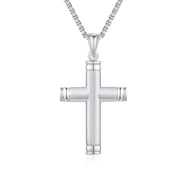 Imagem de FLHEART Colar de cruz de aço inoxidável para homens, corrente de colar de Jesus com pingente de cruz de ouro preto, não mancha, resistente para homens, joias cristãs, presentes para ele, confirmação