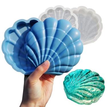 Imagem de Wehous Caixa de concha moldes de resina com tampa, caixa de armazenamento em forma de concha 3D, moldes de silicone para concreto de resina epóxi, suporte de joias marinhas, bandeja organizadora de