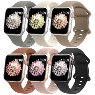 Imagem de RQQ Pacote com 6 pulseiras esportivas de silicone líquido compatíveis com Apple Watch séries 11, 10, 9, Ultra, 8, 7, 6, 5, 4, 2, 1 SE 3, 6, 5, 4, 2, 1 e SE 3, 6