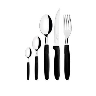 Imagem de Faqueiro Ipanema 60 Peças Lâminas Em Aço Inox Cabo Preto Ptop - Tramon