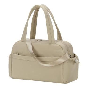 Imagem de Pequena bolsa de ginástica feminina – Mini sacola de 30,5 cm com bolso molhado, leve, bolsa de mão para viagem esportiva, Camelo, 12inch, Bolsa de viagem