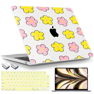 Imagem de TWOLSKOO Compatível com capa M4 MacBook Air 13,5 polegadas versão 2025-2022 M4 A3240 M3 A3113 M2 A2681, capa rígida de plástico, capa de teclado, adaptador tipo C e protetor de tela, flores fofas