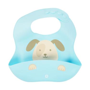 Imagem de Babador de Silicone Bebê Ajustável Azul Cachorro - Pimpolho