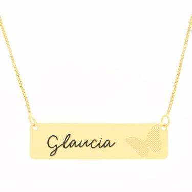 Imagem de Colar Personalizado Borboleta Gravação Nome Glaucia Banhado Ouro 18K - 999014339