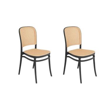 Imagem de Kit 2 Cadeiras jantar cozinha cafeteria Amis Lola Lauren tela palha plástico Preto