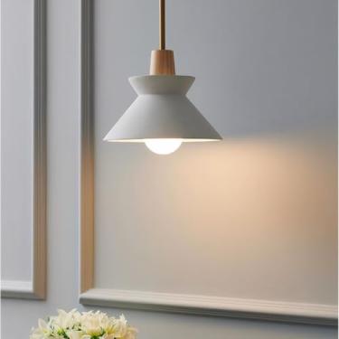 Imagem de DUGHKUGH Luminária pendente de concreto nórdico ilha de cozinha luminária de teto suspensa com abajur de cimento natural Lustre industrial para sala de jantar cozinha cabeceira corredor canto de