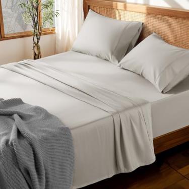 Imagem de LBRO2M Jogo de lençol 100% algodão com bolso profundo 48 cm, 1000 fios, tamanho casal, 4 peças, roupa de cama macia e confortável para todas as estações (Casal, Castanho-acinzentado)