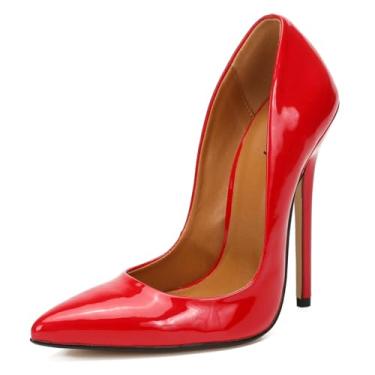 Imagem de ZOGEER Salto Alto Vermelho Feminino, 5,7 Polegadas, Clássico, Sexy, Bico Fino, Tamanho Grande, Vestido De Casamento, Festa, Dança, Fetiche, Sapatos, Vermelho, 45