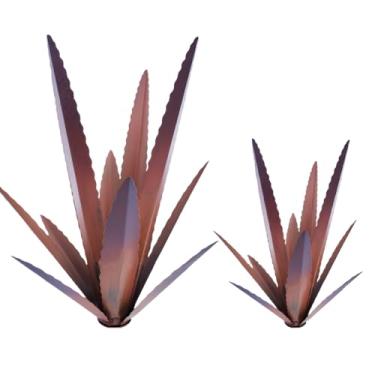 Imagem de EROCK 2 peças de escultura rústica de tequila, planta de agave de metal resistente ao vento, decoração de casa ao ar livre, faça você mesmo, rústico, metal, pintado à mão, arte de jardim, planta