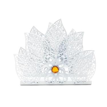 Imagem de Porta-guardanapos com moldura metálica de folha e diamantes - Dispensador ideal para mesas de cozinha, bancadas, sala de jantar e bar - Decoração e acessórios