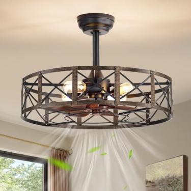 Imagem de Fanbulous Lustre de 23 polegadas ventiladores de teto com luzes e controle remoto, ventilador de teto preto para casa de fazenda, ventilador Samll sem lâminas, luminárias de teto para cozinha, quarto