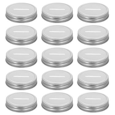 Imagem de 15 peças de tampas brancas de banco de moedas para frascos de vidro de boca regular, cofrinhos de moedas, tampa de metal para economia de dinheiro, tampa compatível com potes de conserva Mason, 70 mm