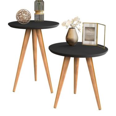 Imagem de Conjunto de Mesas para Sala Classic Sofá Redonda com Pés Palito Decoração (DUPLO - PRETO)