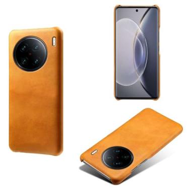 Imagem de Capa para vivo X90 Pro+,Proteção contra quedas,Casca de volta de cor sólida simples,Design de couro de imitação de plástico-Orange