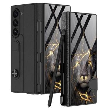 Imagem de DOOTOO Capa para Samsung Galaxy Z Fold 6 com suporte para S-Pen Flip Colorido Vidro Híbrido Capa All-Inclusive para Samsung Galaxy Z Fold 6 (Lion)