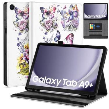 Imagem de DETUOSI Capa protetora de couro premium para Samsung Galaxy Tab A9+/A9 Plus 27.9 cm 2023 (SM-X210/X216/X218) Capa protetora de couro premium com suporte para despertar/hibernar com porta-lápis