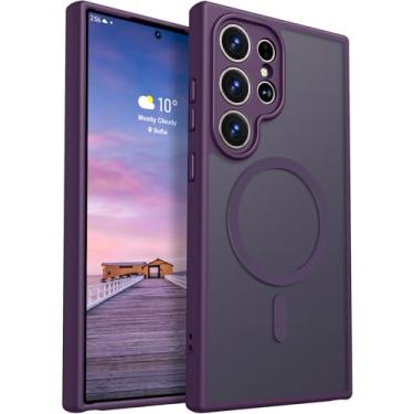 Imagem de Rayboen Capa magnética para Samsung Galaxy S24 Ultra, [compatível com Magsafe] [Proteção total da câmera] Capa de celular translúcida fosca à prova de choque Slim Fit para S24 Ultra, roxo fosco