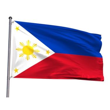 Imagem de Bandeira das Filipinas 2 x 3FT Filipinos Bandeira Nacional Poliéster com 2 Ilhós Resistente ao Desbotamento Cor Viva para Eventos Patrióticos Festivos Decoração de Festa (Filipinas, 2x3FT)