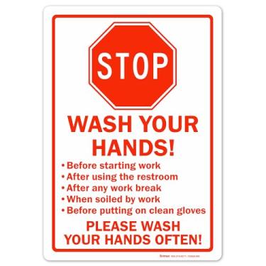 Imagem de Brimar - 17,8 cm x 25,4 cm - Placa Stop Wash Your Hands - Etiqueta de vinil InfiniStick de 3,5 Mil - Etiqueta de vinil durável - Fácil instalação