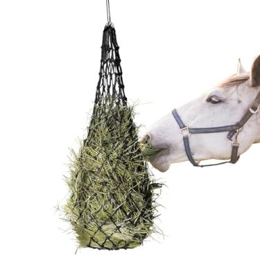 Imagem de Tzdxfgl Sacos de feno para cavalos, redes alimentadoras de feno, sacos de alimentação de feno, redes de feno portáteis de alimentação lenta - tamanho de 99 cm e orifícios de alimentação de 5 cm, redes