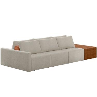 Imagem de Sofá Ilha Modular Para Sala 312cm com Puff Dublin K01 Bouclê Creme Sintético Caramelo - Lyam Decor