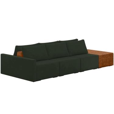 Imagem de Sofá Ilha Modular Para Sala 342cm com Puff Dublin K01 Veludo Verde Sintético Caramelo - Lyam Decor