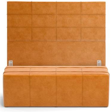 Imagem de Kit Cabeceira Cama Box Casal 140cm com Calçadeira Roma W01 Couríssimo Whisky - Lyam