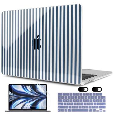 Imagem de MEEgoodo Capa para M4/M3/M2 MacBook Air 34.5 cm 2025 2024 2022, serve para modelos A3240/A3113/A2681, capa rígida para laptop com capa de teclado compatível com MacBook Air de 13 polegadas, listras
