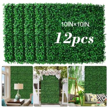 Imagem de AOKIE Parede de grama artificial de 25,4 x 25,4 cm, 12 peças de painéis de parede de buxo com cerca viva UV anti grama, tela de cobertura de privacidade para varanda de pátio interno e externo, cerca