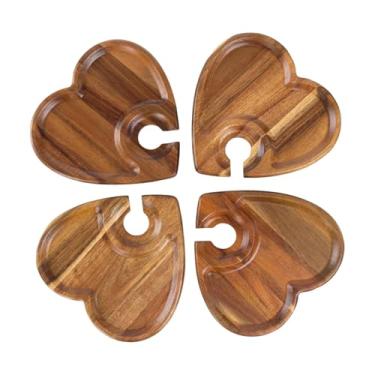 Imagem de ＫＬＫＣＭＳ 4 peças prato de aperitivo bandeja de lanche prático com suporte para bebidas tábua de queijos para restaurante feriado queijos carnes vegetais, em Forma de Coração