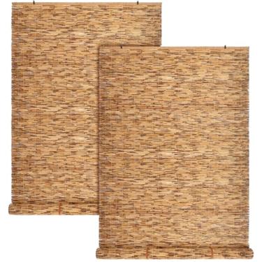Imagem de DoubleFill 2 persianas de bambu para ambientes externos 91,44 cm L x 182,88 cm A, persiana blackout de bambu sem fio para decoração de varanda, pátio e janelas, tela de privacidade com luz solar