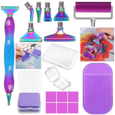 Imagem de Kit de caneta de bolinhas com contas de arte de pintura de diamante com 6 peças de pontas de aço inoxidável, 6 argilas de cola, rolo de arte de diamante e 50 peças de papel de limpeza, bandejas de