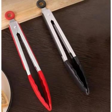 Imagem de Pegador de Silicone e Inox para Cozinha Saladas Carnes Massas e Alimentos