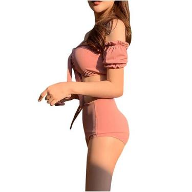 Imagem de Biquíni feminino multicolor sexy cor sólida cintura alta dividida - HU