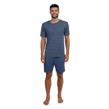 Imagem de Pijama Masculino Curto Poliamida Listrado Azul Egeo - 268012 - Podiun 