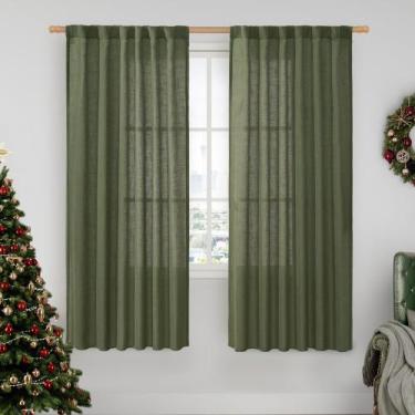 Imagem de Cortinas LAMIT Light Filtering Linen 173 cm, verde oliva, 2 painéis