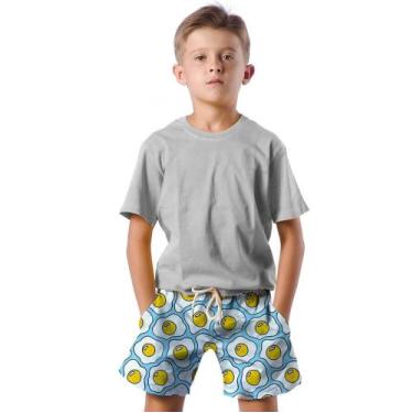 Imagem de Shorts Infantil Bermuda Calção Praia Verão Ovos Egg Cartoon Comida Foo