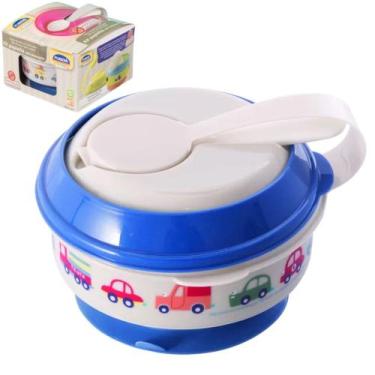 Imagem de Prato Pratinho Bebe Infantil com Amassador Azul Plasutil