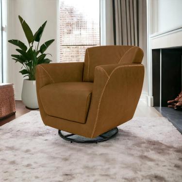 Imagem de Poltrona Decorativa Valentina Sala de Estar Giratória Couro Caramelo Manchado G40 - Gran Belo