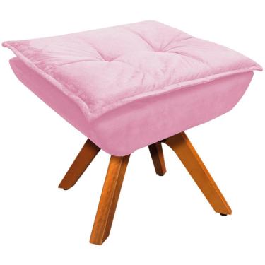 Imagem de Puff Decorativo Base Giratória em Madeira Charger Suede Rosa - Gran Belo