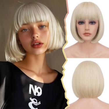 Imagem de Peruca BARSDAR Short Blonde Bob 30cm com franja de cabelo sintético