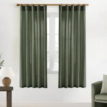 Imagem de Cortinas XTMYI Pleat Semi Sheer 180 cm, verde oliva, 2 painéis