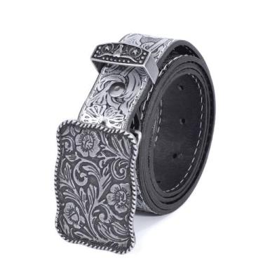 Imagem de Cinto Country Feminino Sertanejo Floral Metalizado Em Couro - Pampas C