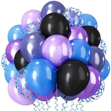 Imagem de Black Purple Blue Balloon, 60 PCS Outer Space Balloons, Metallic Navy Blue Purple Black Balloons Pearl Purple Blue Confetti Latex Balloons for Kids Boys Astronaut Space Birthday Party Decorations