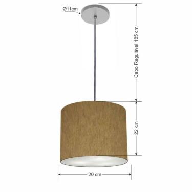 Imagem de Lustre Luminária Pendente Vivare Free Lux Pe-4105cz Cúpula Em Tecido 20x22cm Cáqui Canopla Cinza E Fio Cristal