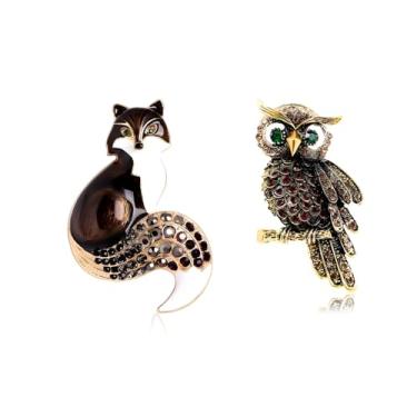 Imagem de Broche de raposa broche de coruja broche de animal fofo raposa joias presentes broche de animal para roupas acessórios de joias de coruja, Large, Zinco, Sem Pedra Preciosa