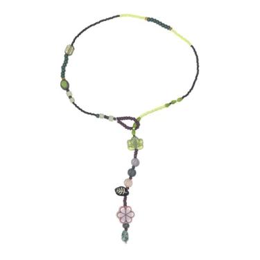 Imagem de FFLaiwah Colar de contas coloridas estilo boho flor folha retro floresta verde colar Y2k hippie praia férias verão declaração joia presente para mulheres, One Size, Conta de arroz, Sem Pedra Preciosa