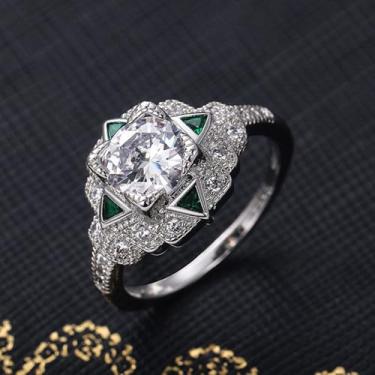 Imagem de Aliança de noivado de zircônia cúbica branca e verde banhada a ouro branco, alianças de compromisso, festas noturnas, presentes de dia dos namorados, alianças de eternidade para mulheres, 10, Cobre