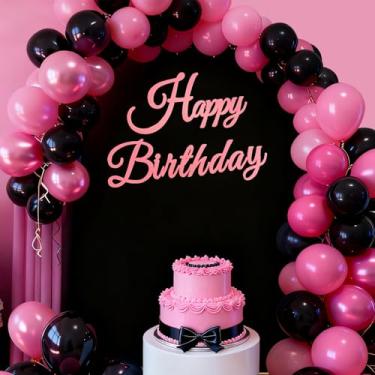 Imagem de TONIFUL Placa de feliz aniversário para pano de fundo - faixa de feltro rosa claro - inclui cola de bolinhas - perfeita para decoração de parede, cenário de festa de aniversário, arco de balão, fundo